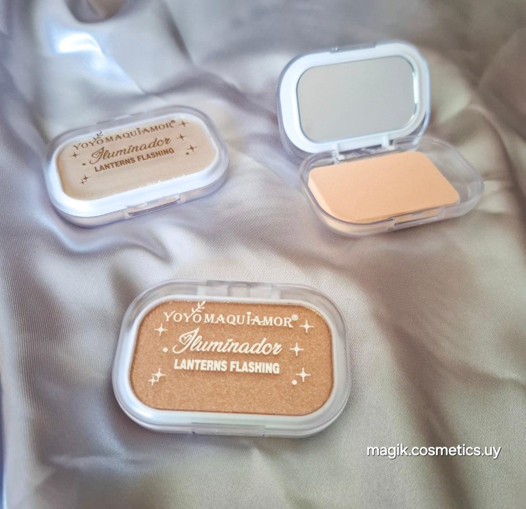 Iluminador en polvo con espejo y esponjita #337